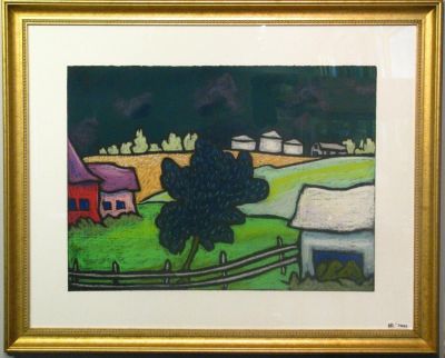 George Colin 22x30 Pastel Farmstead with Grain Bin. George Colin (IL, 1929-2014) 22x30 , Pastel 