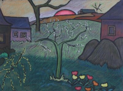 George Colin 22x30 Pastel Sunrise and Dogwood. George Colin (IL, 1929-2014) 22x30 , Pastel 