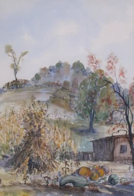 Alva LaToor 20.5x14.5 WC Autumn Harvest. Alva LaToor (IN, 1909-1958) 20.5x14.5 , WC , Signed 