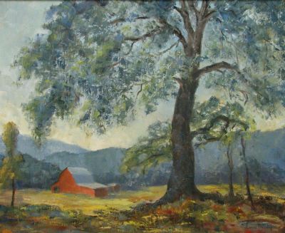 Louise Bishop 24x30 O/C Barn in the Valley. Louise Bishop (Columbus, IN) 24x30 , O/C , Signed 