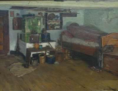 Unclearly Signed 20.5x26.5 O/B Interior Scene. Unclearly Signed (ca early 20th century) 