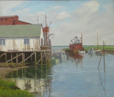 George Mock 24x28 O/B Fisherman's Wharf. George Mock (IN/IL, 1886-1958) 24x28 , O/B , Unsigned 