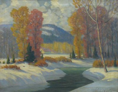 Lavergne Lounsbury 22x28 O/C Early Winter Landscap. Lavergne Lounsbury (IL, 1896-1970) 22x28 