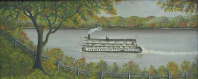 Pauline McKay 12x29 O/B "Ohio River Boat". Pauline McKay (20th Century) 12x29 , O/B , Unsigned 