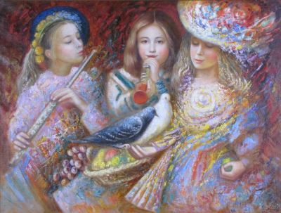 Natalia Korneva 23x31 O/C Trio. Natalia Korneva (RU, b. 1954) 23x31 , O/C , Signed lower right 