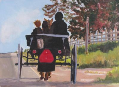 Henry "Hank" Leff 17.5x24 Gouache Amish Buggy. Henry "Hank" Leff (IN, 1921-2006) 17.5x24 