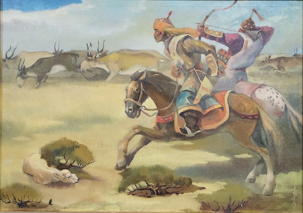 Lot 886: S. Bajar 19.25x27.5 O/C "Saiga's Hunting"