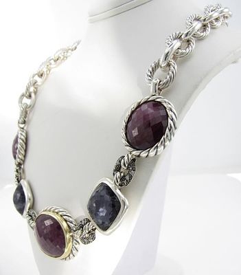 David Yurman 18K/Sterling Multi-Stone Necklace. A unique David Yurman 18K yellow gold and 