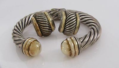 David Yurman Bangle and Earrings, Sterling/14k. David Yurman hinged bangle bracelet and 