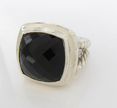 David Yurman Albion Onyx Ring. A David Yurman, sterling silver Albion ring with a 19mm faceted 