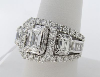 14K White Gold Multi-Row Diamond Ring, 3.20CTW. A 14K white gold multi-row ring containing an 