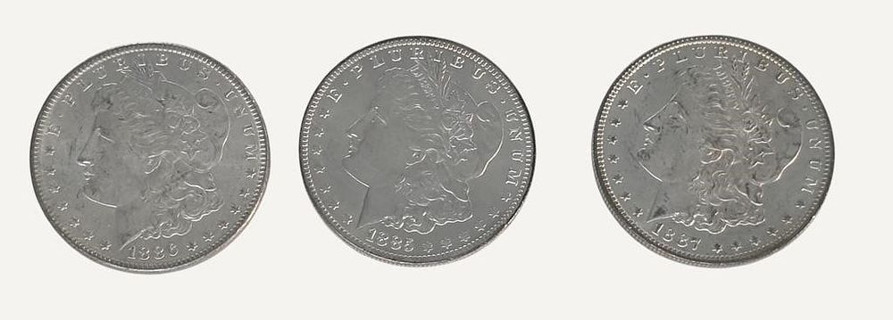 Lot 1721: (3) US Morgan Silver Dollar Coins, 1885-O, 1886,...