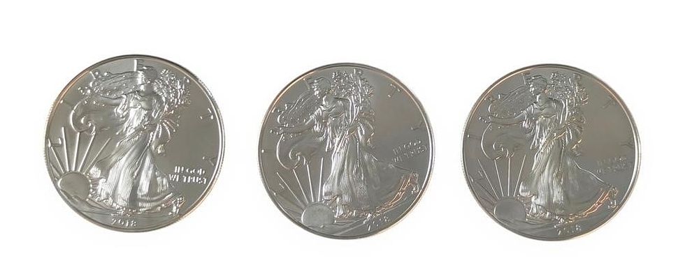 Lot 1726: (3) Silver American Eagle $1 Coins, 2018