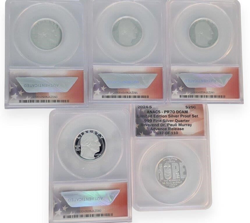 Lot 1740: 5-Coin Set, .999 Silver, 2024-S Commem Quarters