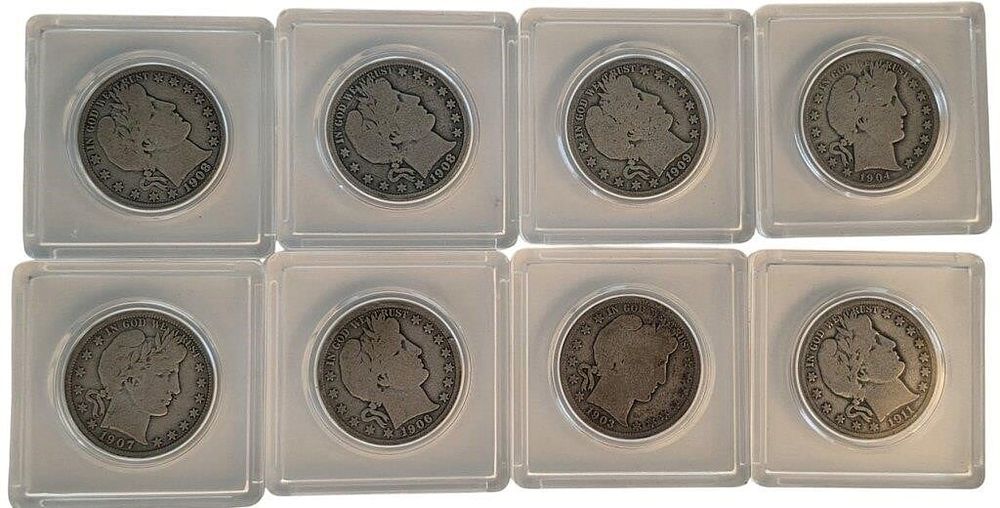 Lot 1747: (8) US Barber Silver Half Dollar Coins, 1903,...