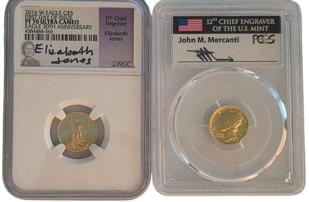 Lot 1754: (2) US Gold 1/10oz American Eagle Coins, Signed