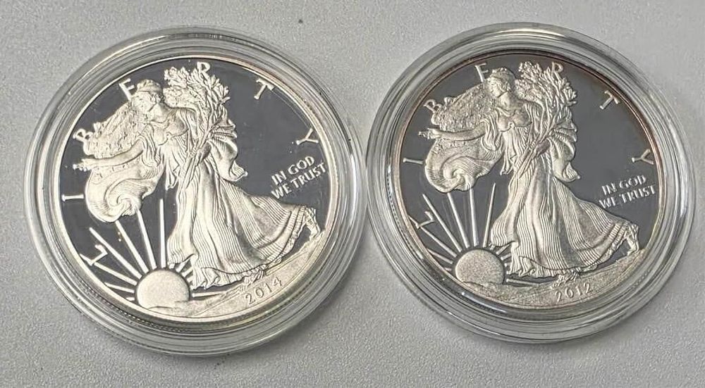 Lot 1783: (2) Silver American Eagle $1 Proof Coins, 2012-W,...