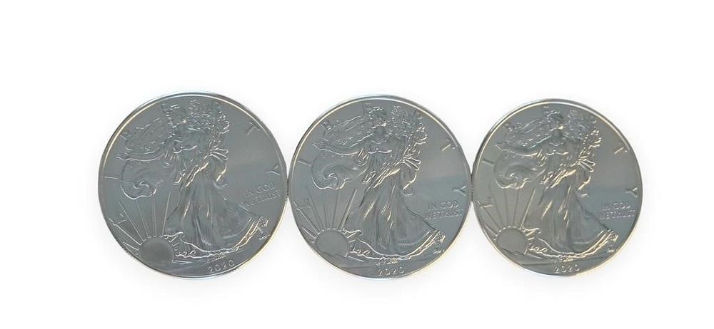 Lot 1818: (3) Silver American Eagle $1 Coins, 2020