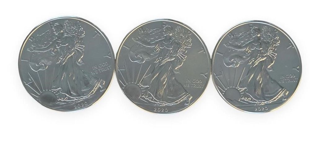 Lot 1823: (3) Silver American Eagle $1 Coins, 2020