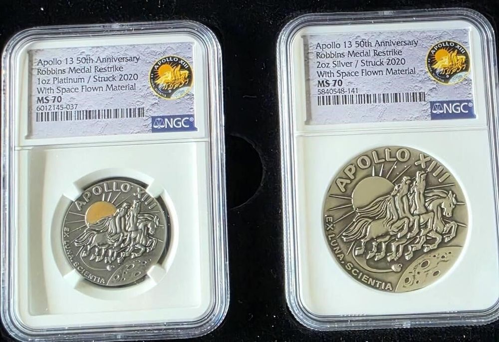 Lot 1838: 2020 Apollo 13 Commem Medals, Silver, Platinum