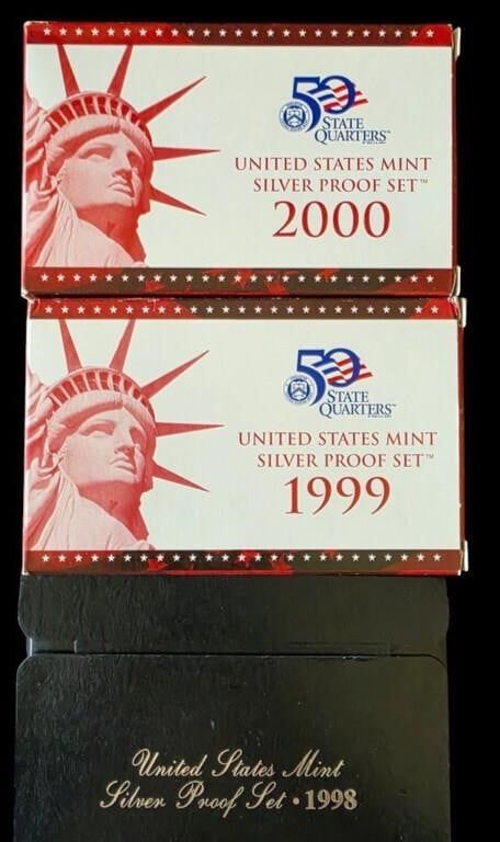 Lot 1859: (3) US Mint Silver Proof Sets, 1998-2000, (1999,...