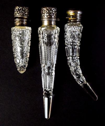 Lot 152: 3 Sterling & Cut Glass Laydown Scent Bottles