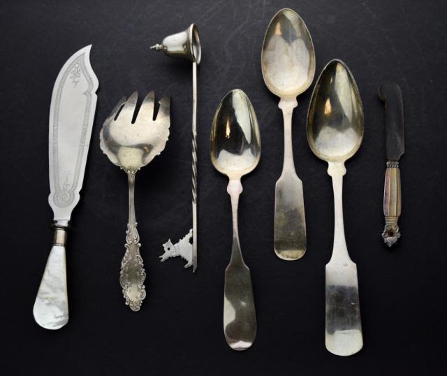 Lot 153: Grouping of Sterling & Coin Silver Serving Pieces