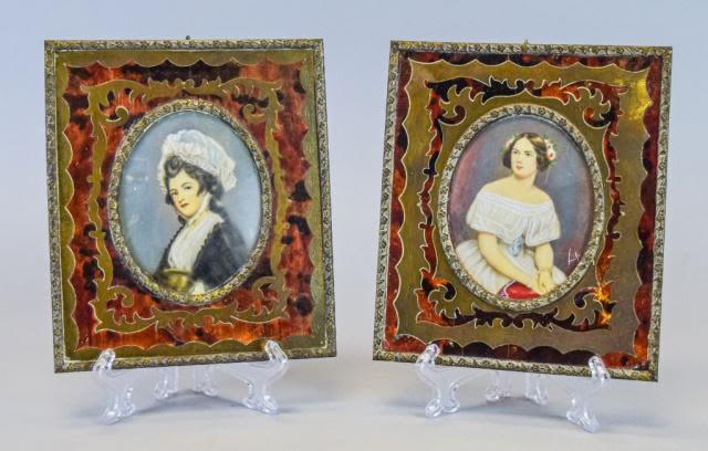 Lot 182: Pair of Hand Painted Miniature Portraits of Ladies