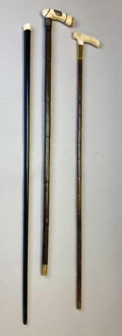 Lot 594: Group of 3 Bone Handle Canes