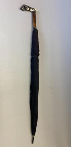 Lot 595: Antique Umbrella with Sterling Hoof Handle