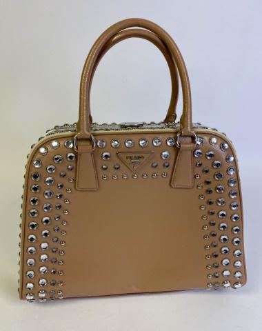 Lot 212: Prada Saffiano Lux Pyramid Two Tone Studded Purse