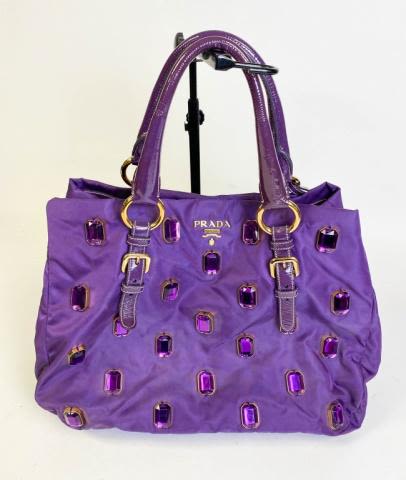 Lot 216: Prada Purple Tessuto Nylon Pietre Jeweled Tote