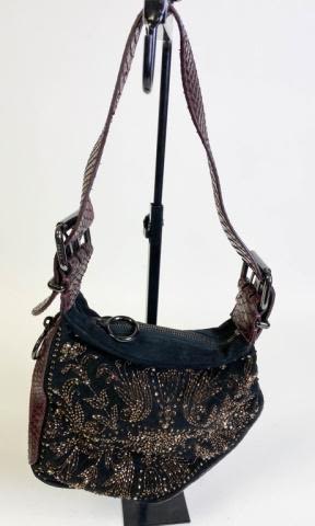 Lot 235: Fendi Black Suede Beaded Purse