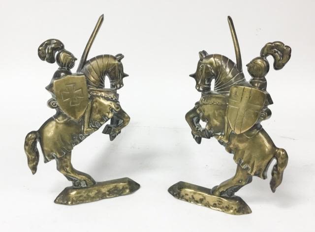 Lot 166: Pair of Bronze Andirons Knights on Horseback