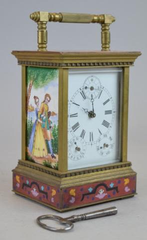 Lot 193: Cloisonne, Porcelain & Brass Carriage Clock