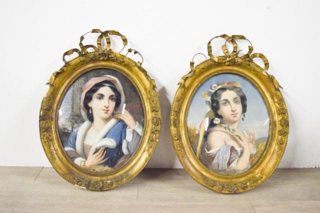 Lot 212: Pair of Painted Portraits in Gilt Frames
