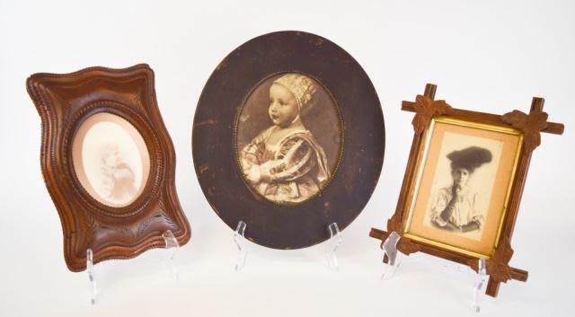 Lot 216: Print & 2 Photos in Carved Wood Frames