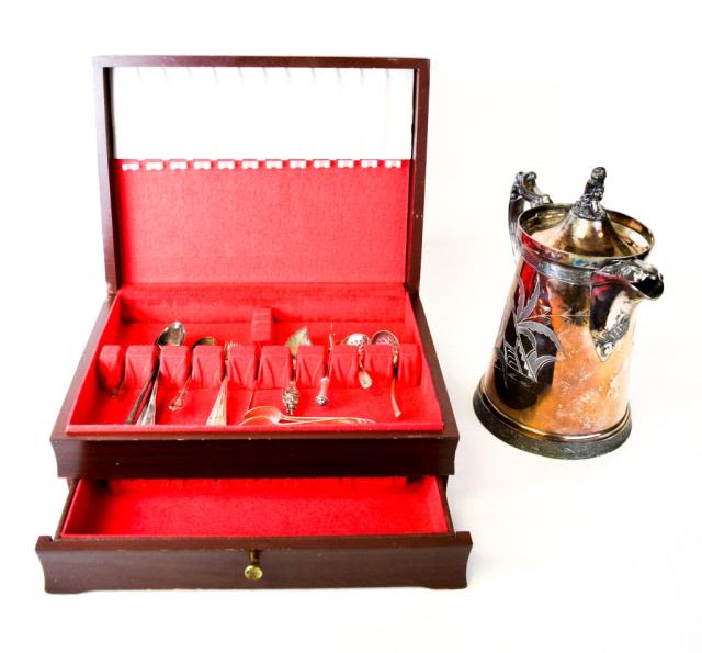 Lot 248: Silverplate Pitcher & Flatware