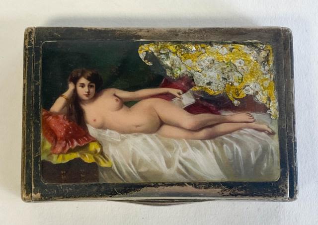 Lot 252: Silver & Enamel Box Reclining Nude