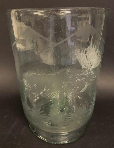 Lot 324: Signed Etched Glass Candle Holder / Vase