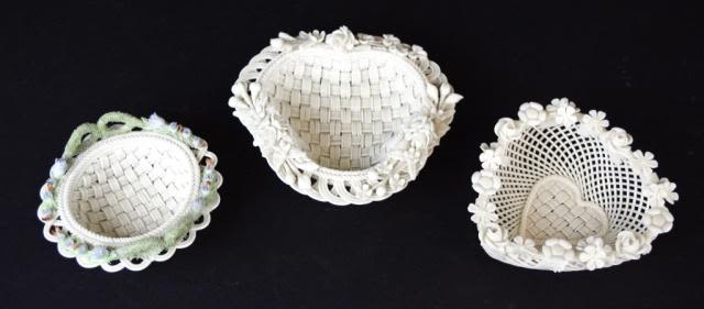 Lot 327: Irish Belleek Basketweave Grouping