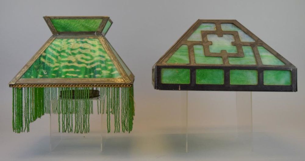 Lot 258: Two Square Slag Glass Lamp Shades