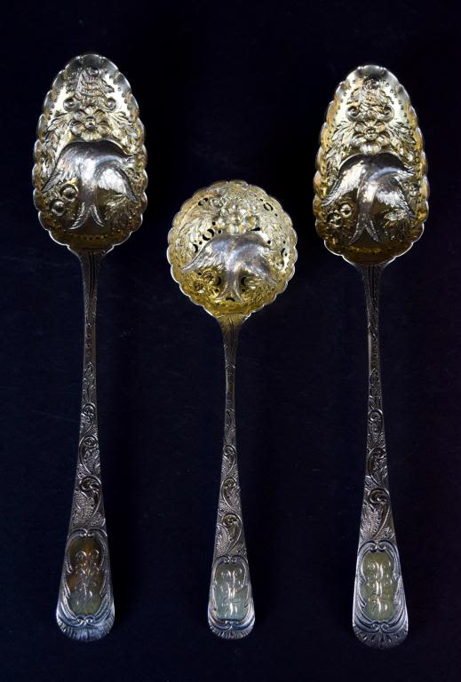 Lot 155: 3 English Sterling Silver Berry Spoons