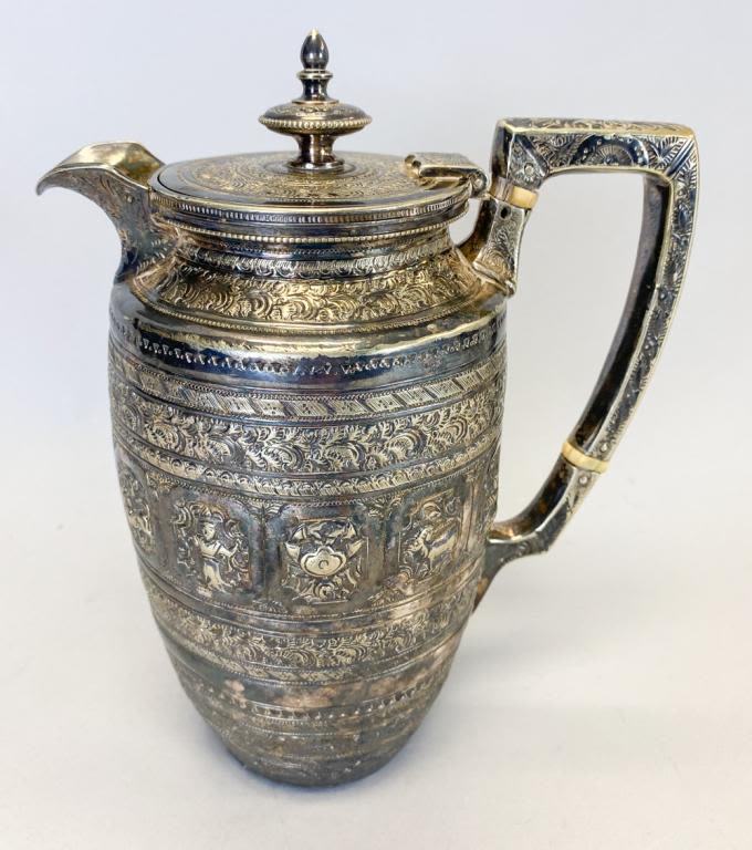 Lot 158: Anglo-Indian Silvered Zodiac Pitcher