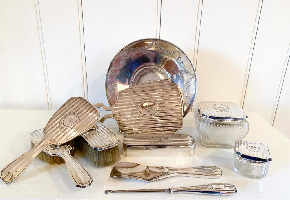 Lot 161: Gorham Sterling Silver Dresser Set