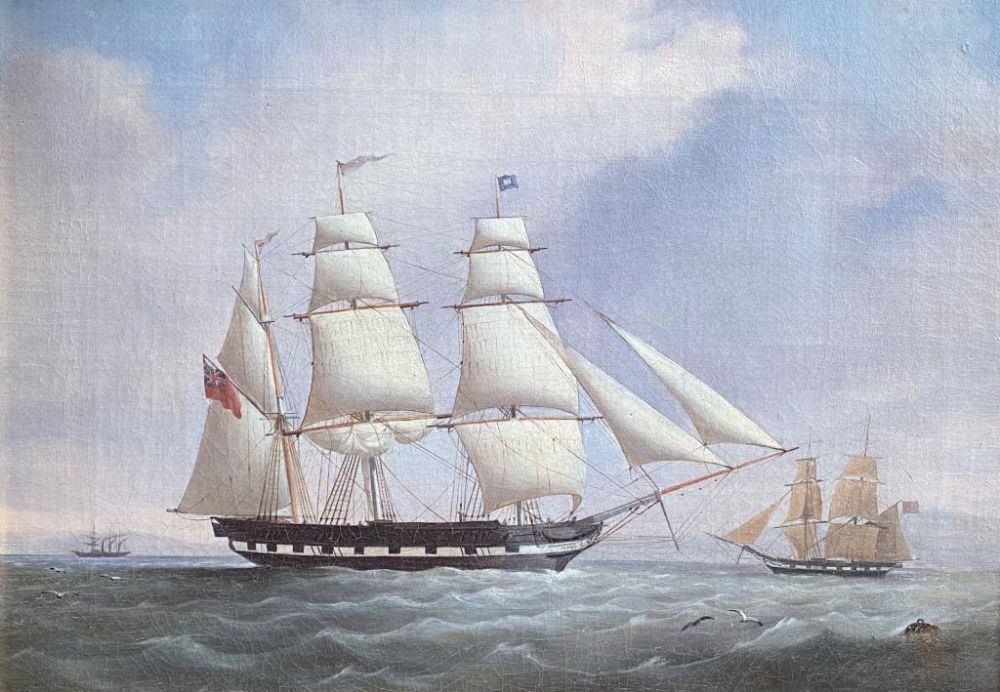 Lot 183: Oil on Canvas Portrait of British Frigate