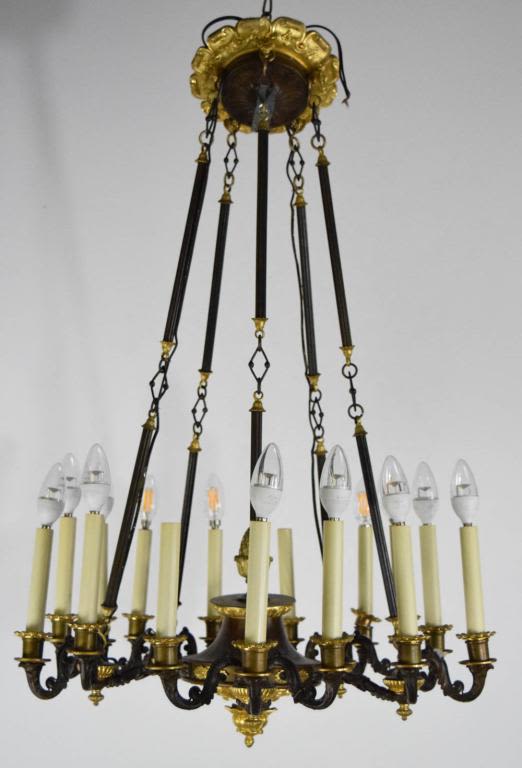 Lot 192: Ornate Brass Chandelier in Black and Gold