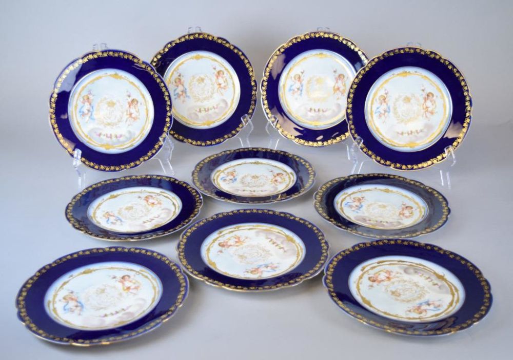 Lot 198: 10 Sevres Louis Philippe Porcelain Dinner Plates