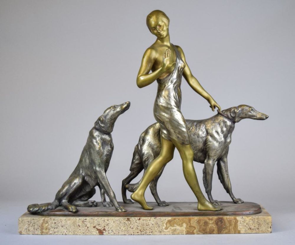 Lot 199: Louis Riche Bronze Femme Aux Levriers