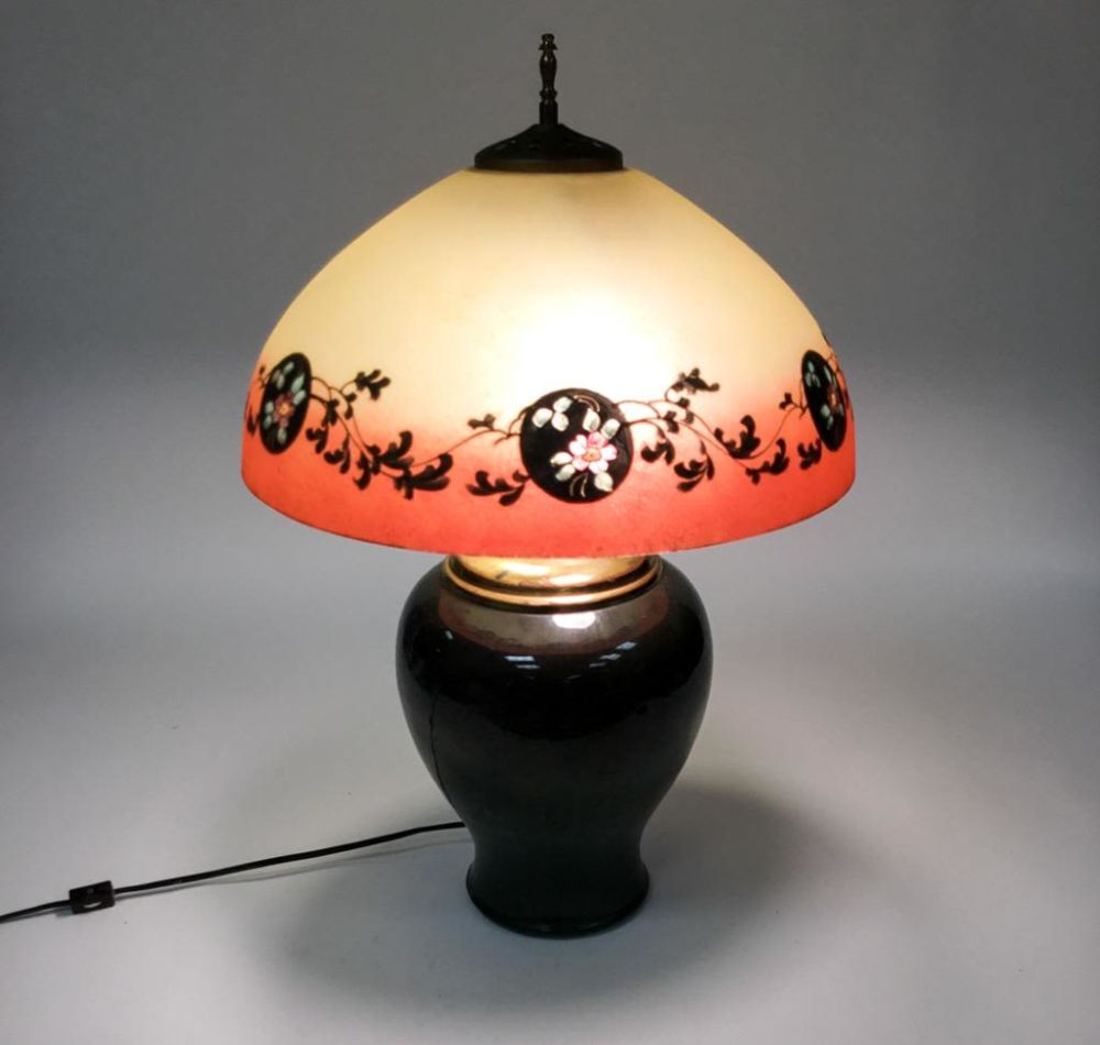 Lot 215: Fulper Lamp Base With Handel Shade